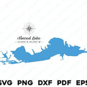 Nimrod Lake Arkansas Mapa Forma Contorno Silueta svg png dxf pdf eps vector diseño gráfico corte grabado archivo láser imagen barco casa