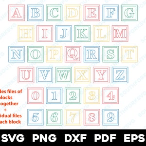 Alphabet Blocks Color Outline svg png dxf eps pdf Bundle | Baby Buchstabenblöcke A-Z 0-9 Vektorgrafik-Schnittdruck Dye Sub-Cnc-Lasergravur