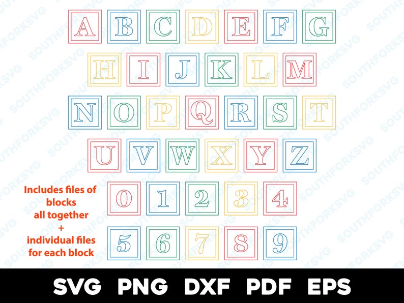 Outlined Blocks Alphabet Blocks Color Outline Svg Png Dxf Eps Pdf Bundle | Baby Letter ...