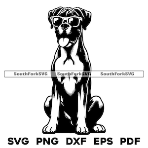 Boxer Hund mit Sonnenbrille Design | svg png dxf eps pdf | Vektorgrafik Datei Laser Clip Art schneiden | sofortiger digitaler Download kommerzielle Nutzung