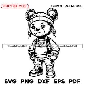 Gangster Teddy Bear Girl | svg png dxf eps pdf | laser cut print engrave dye sub vector graphic design | digital download commercial use