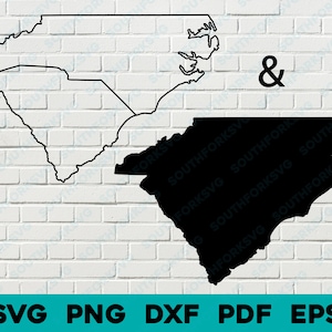 Caroline du Nord et du Sud State Silhouette & contour formes svg png dxf pdf eps vector design graphique découpé fichier laser image carte Amérique