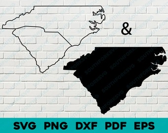 North + South Carolina State Silhouette & Outline Shapes svg png dxf pdf eps vector graphic design cut engrave laser file image  map America