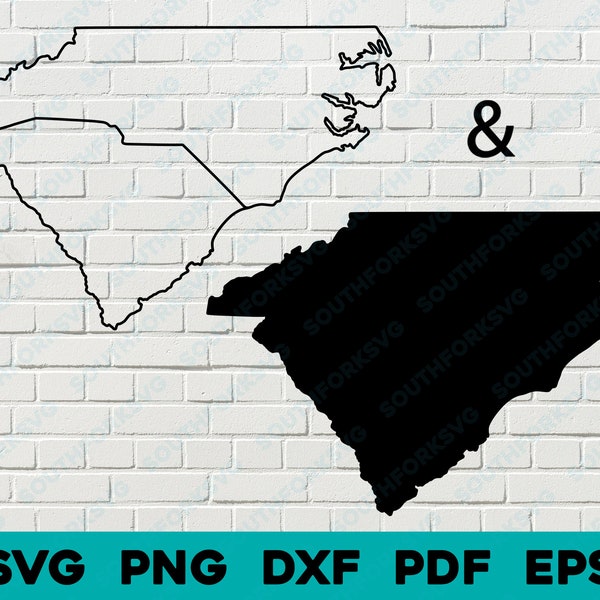 North + South Carolina State Silhouette & Outline Shapes svg png dxf pdf eps vector graphic design cut engrave laser file image  map America