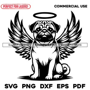 Mops Hund Engel Flügel Halo Design Dateien svg png dxf eps pdf | Vektorgrafik Datei Laser Clip Art schneiden | sofortiger digitaler Download kommerzielle Nutzung