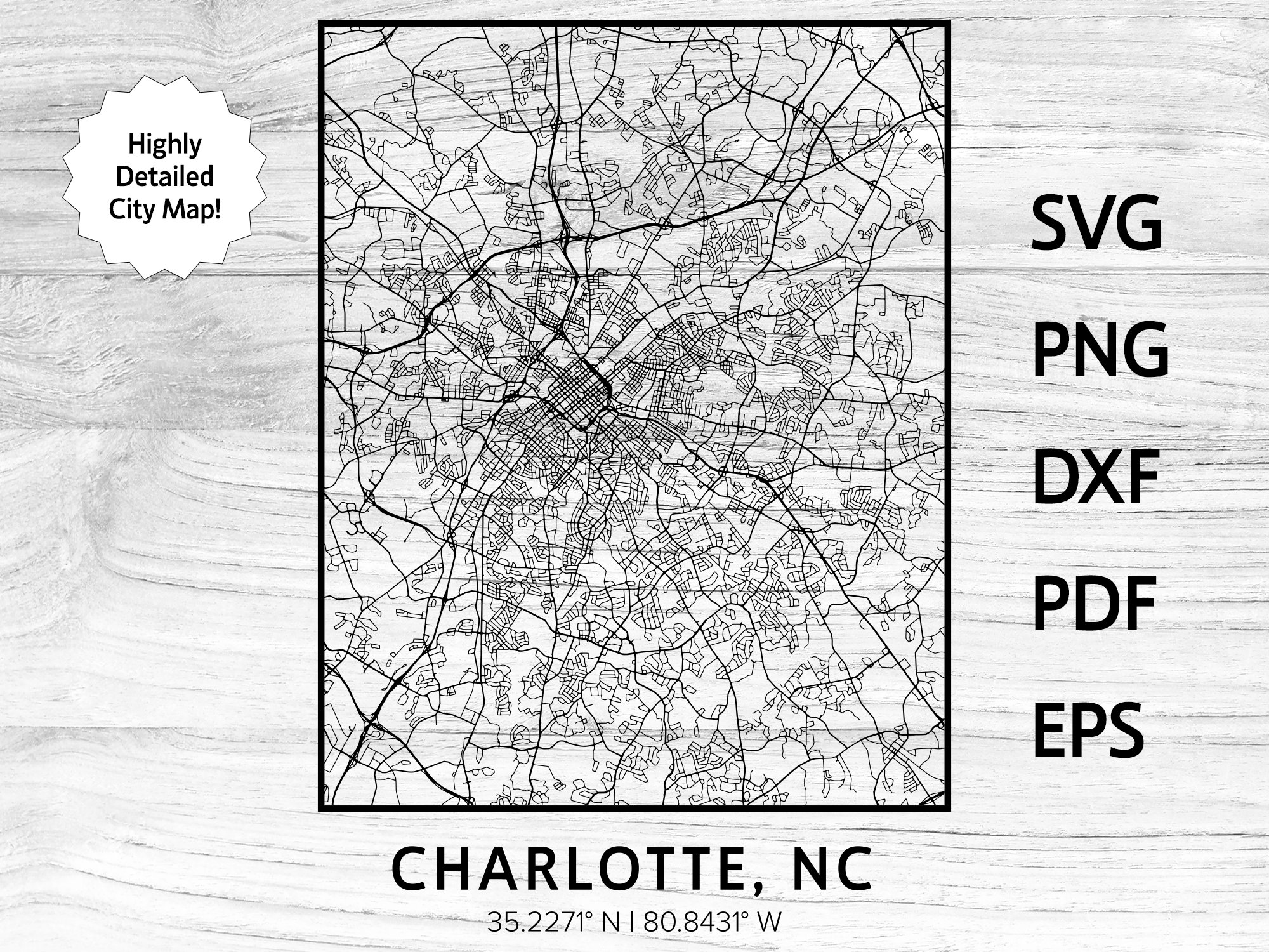 Charlotte Zip Map Charlotte NC City Street Road Map | Svg Png Dxf Pdf