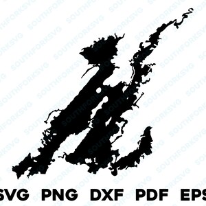 Whiteface Reservoir Minnesota Mapa Forma Silueta svg png dxf pdf eps vector diseño gráfico corte grabado archivo láser imagen barco lago casa