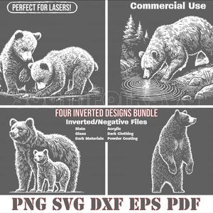 Omgekeerde zwarte beer bundel svg png dxf eps pdf vectorafbeelding knippen print laser graveren etsen instant download commercieel gebruik