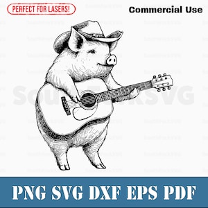 Varken speelt akoestische gitaar svg png dxf eps pdf | lasergraveren gesneden afdrukbestanden vector grafische illustraties | commercieel gebruik direct downloaden