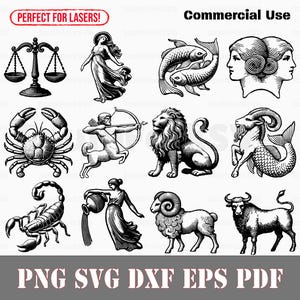 Vintage stijl sterrenbeelden bundel svg png dxf pdf eps | vector grafisch ontwerp gesneden print kleurstof sub laser graveren digitaal bestand commercieel gebruik