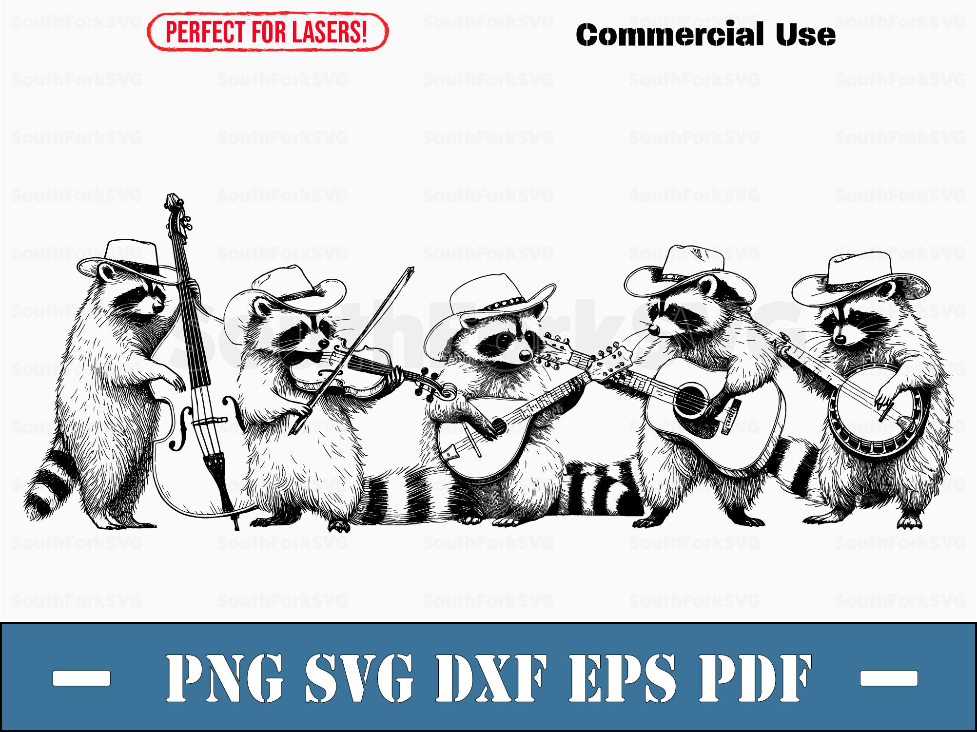 Raccoon Bluegrass Band Svg Png Dxf Eps Pdf | Laser Engrave Cut Print ...