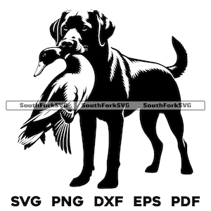 Labrador Retriever Bird Dog con Duck svg png dxf eps pdf / vector gráfico corte archivo láser clip art / descarga instantánea uso comercial