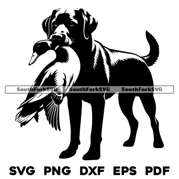 Labrador Retriever Bird Dog with Duck svg png dxf eps pdf | vector graphic cut file laser clip art | instant download commercial use