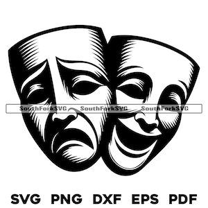 Maschere drammatiche Commedia Tragedia / svg png dxf eps pdf / progettazione grafica vettoriale taglio stampa colorante sub laser file digitali uso commerciale