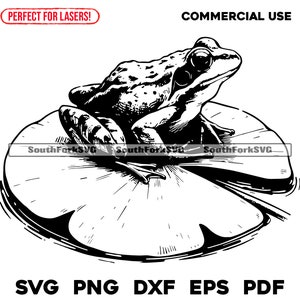Grenouille sur nénuphar fichiers de gravure laser svg png dxf eps pdf | Conception graphique vectorielle coupe impression teinture fichiers numériques sous cnc utilisation commerciale