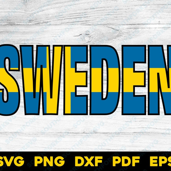 Diseño de nombre de bandera sueca de Suecia / svg png dxf eps pdf / diseño gráfico vectorial corte impresión tinte sub láser cnc grabar archivos digitales