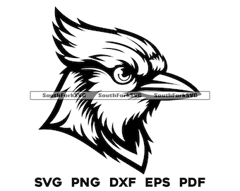 Puede incluir: Ilustración en blanco y negro de línea de arte de la cabeza de un arrendajo azul de perfil. El ojo del pájaro está detallado y las plumas están estilizadas.