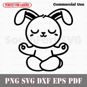 Schattige konijntje mediteren svg png dxf eps pdf | transparant vector grafisch ontwerp gesneden print kleurstof sub laser graveerbestanden commercieel gebruik