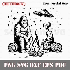Alien Bigfoot Campfire svg png dxf pdf eps / diseño gráfico vectorial corte impresión tinte sub láser grabar archivos digitales uso comercial