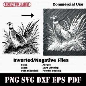 Omgekeerde fazant svg png dxf eps pdf vectorafbeelding knippen print laser graveren etsen instant download commercieel gebruik