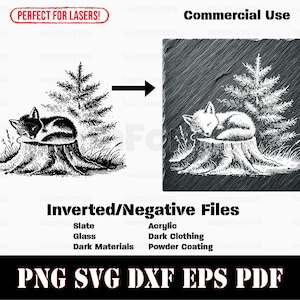 Renard endormi inversé, souche d'arbre svg png dxf eps pdf graphique vectoriel découpé impression laser gravure etch Téléchargement instantané utilisation commerciale