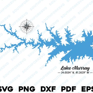Lago Murray Carolina del Sur Mapa Forma Silueta svg png dxf pdf eps vector diseño gráfico corte grabado archivo láser imagen ing lago con botes