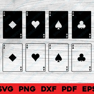 Azen speelkaarten svg png dxf eps pdf Schoppenaas transparant en omgekeerd gesneden bestand graveren Clip Art Clubs harten diamanten vectorafbeelding