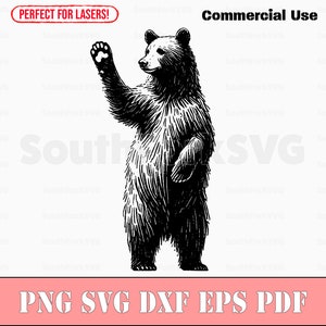Ours agitant svg png dxf eps pdf | Fichiers d'impression découpés au laser, image vectorielle clipart | Téléchargement numérique instantané, utilisation commerciale