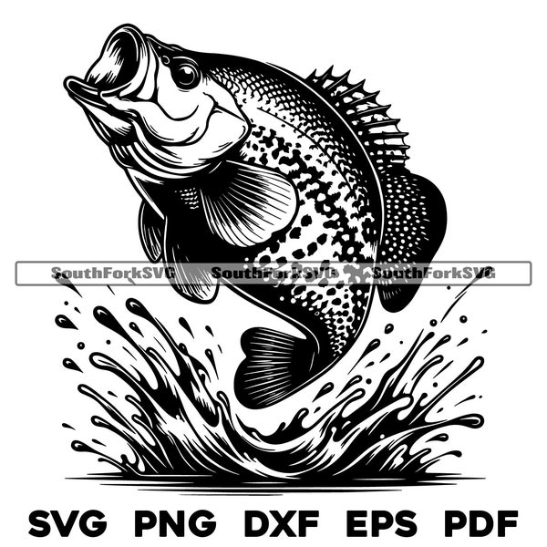 Crappie Fish Jumping Design Files | svg png dxf eps pdf | transparent vector graphic design cut print dye sub laser cnc files commercial use