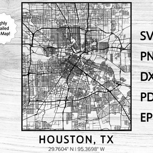 Houston Texas City Street wegenkaart Rivier | svg png dxf pdf eps | vector grafisch ontwerp gesneden gravure laser cnc-bestand Directe digitale download