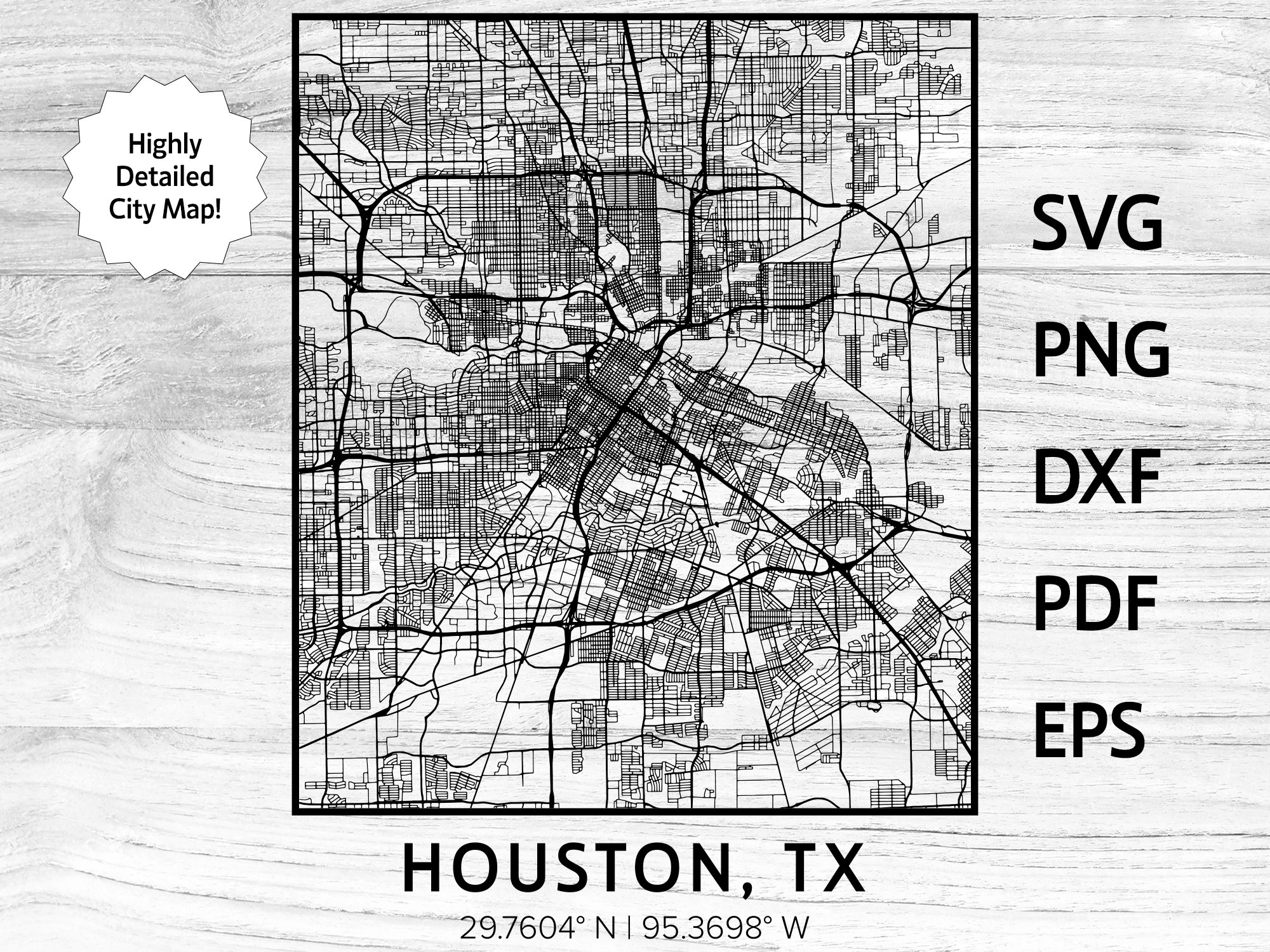 Houston Texas City Street Road Map River | Svg Png Dxf Pdf Eps | Vector ...