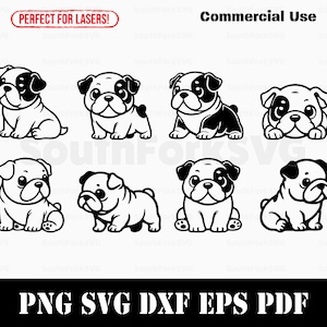 Cartoon Bulldog Chibi Bundle svg png dxf eps pdf | vector graphic cut file laser clip art | instant digital download commercial use