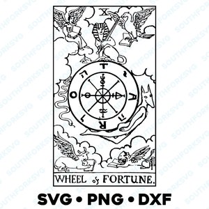 Het Rad van Fortuin Tarotkaart Major Arcana Rider Waite Deck SVG PNG DXF transparante achtergrond | Waarzeggende vectorafbeelding grafisch ontwerp