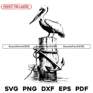 Fichiers de gravure laser Pelican & Anchor svg png dxf eps pdf | Conception graphique vectorielle découpée, impression, teinture, gravure, fichiers numériques cnc, utilisation commerciale
