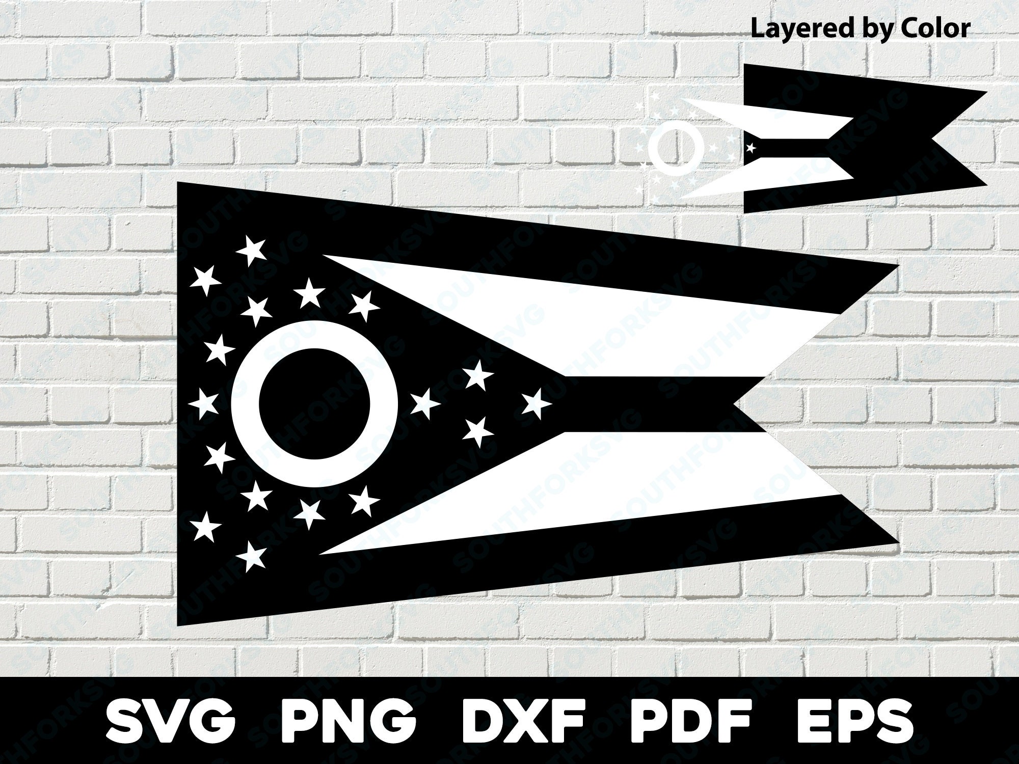 Ohio State Flag Black & White | Svg Png Dxf Eps Pdf | Layered by