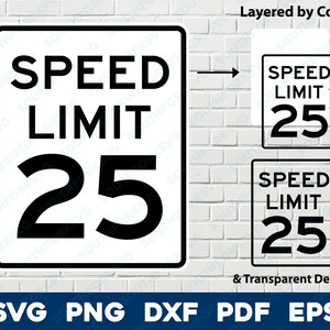Snelheidslimiet 25 teken logo symbool svg png dxf eps pdf gelaagd op kleur gesneden bestand silhouet weg straat rijden auto vectorafbeelding verjaardag
