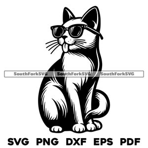 Grappige kat met zonnebril svg png dxf eps pdf | vectorafbeelding gesneden print dye sub laser graveren digitaal bestand commercieel gebruik