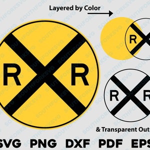 Railroad Crossing Sign Logo Symbol svg png dxf eps pdf Layered By Color Cut File Silhouette Road Sign Street Train R&R Vector Graphic