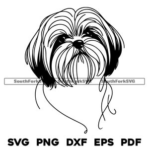 Shih Tzu Line Art Design | svg png dxf eps pdf grafika wektorowa plik cięty laserowo clipart | natychmiastowe pobieranie cyfrowe do użytku komercyjnego