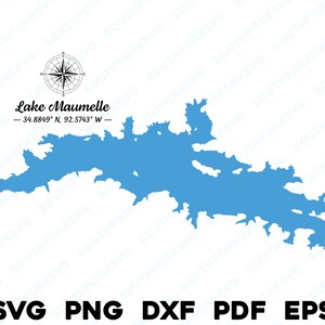 Lago Maumelle Arkansas Mapa Forma Contorno Silueta svg png dxf pdf eps vector diseño gráfico corte grabado archivo láser imagen barco casa