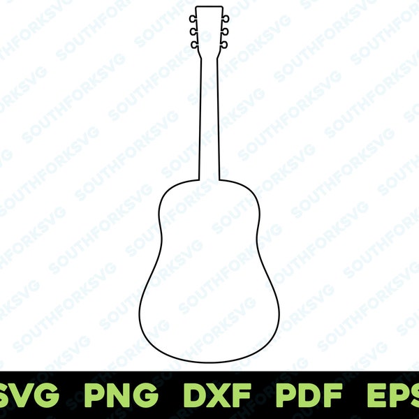 Akustische Gitarre Umriss | svg png dxf eps pdf | Vektor Grafik Design Schnitt Druck Dye Sub Laser cnc gravieren digitale Dateien sofortiger Download