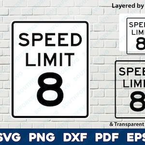 Snelheidslimiet 8 teken logo symbool svg png dxf eps pdf gelaagd op kleur gesneden bestand silhouet weg straat rijden auto vectorafbeelding verjaardag