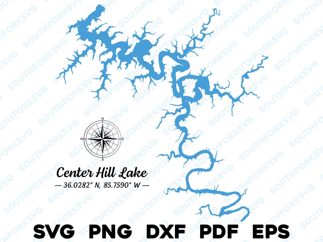 Center Hill Lake Tennessee Map Shape Silhouette Svg Png Dxf Pdf Eps