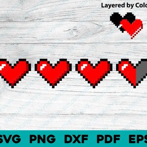 8 ビット ハート 健康 ライフ ハート svg png dxf pdf eps レイヤー カラー グラフィック 昇華 ベクトル 漫画 クリップ アート ゲーマー レトロ クラシック ゲーム