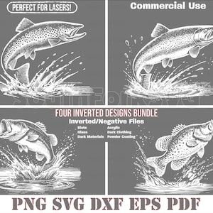 Omgekeerde visserij ontwerpen bundel svg png dxf eps pdf vectorafbeelding knippen print laser graveren etsen instant download commercieel gebruik