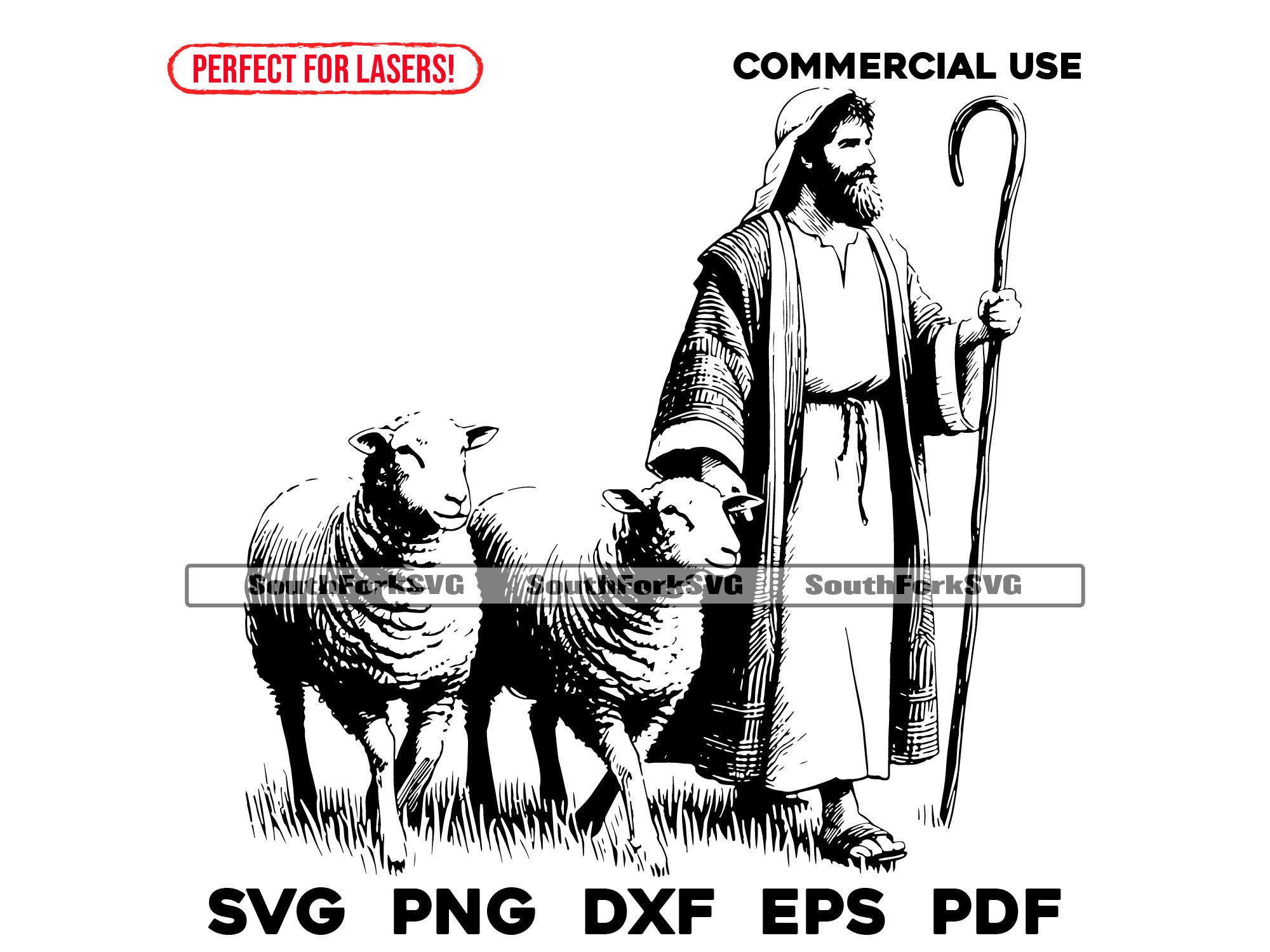 Shepard Graphic Shepherd With His Flock Laser Engrave Files Svg Png Dxf Eps Pdf ...