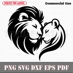 Leões machos e fêmeas se aninhando svg png dxf eps pdf | design gráfico vetorial corte impressão sublimação laser arquivos digitais uso comercial