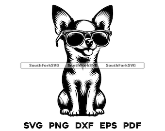 Chihuahua Wearing Sunglasses Design | svg png dxf eps pdf | vector graphic cut file laser clip art | instant digital download commercial use