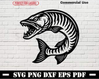 Tiger Musky Muskie Design svg png dxf eps pdf | transparent vector graphic design cut print dye sub laser engrave files commercial use