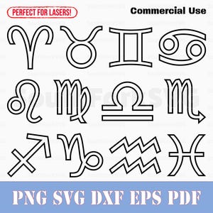 Komplettes Sternzeichen Symbole Konturen Bundle svg png dxf pdf eps | Vektorgrafik Design Cut Print Dye sub Laser File Kommerzielle Nutzung